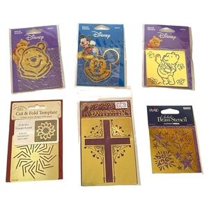 Lot of 6 Vintage Brass Stencils Disney Pooh Mickey Stars Cross NEW